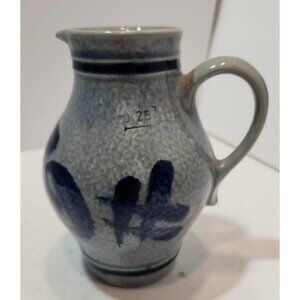 Vintage Marzi & Remy German Salt Glazed Pottery Pitcher Cobalt Blue & Grey .25 L